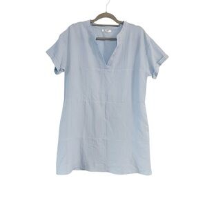 Light Blue Crepe V Neck Dress